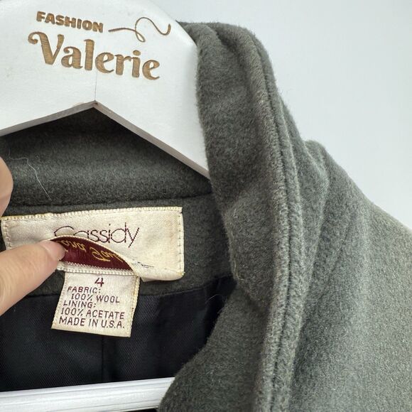 Cassidy Petite Vintage Green Wool Tailored Trench Coat Size 4P USA - Picture 7 of 13